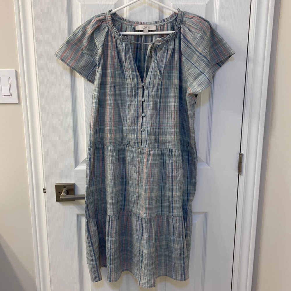 LOFT Multicolor Plaid Midi Dress